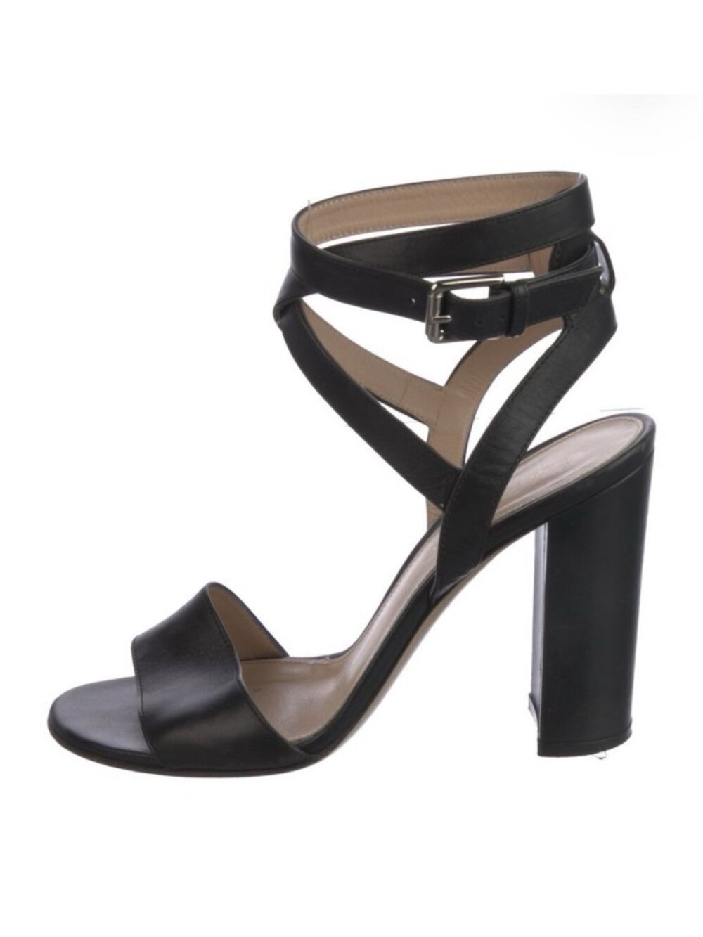 Gianvito Rossi Authentic Black Leather Strappy Wrap Ankle Block Heel Sandals 7.5
